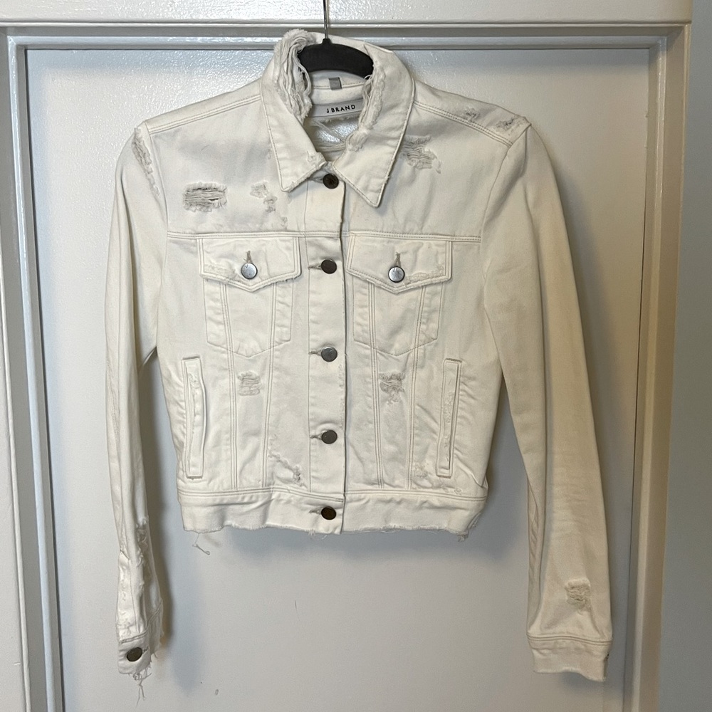 J Brand white distressed jean jacket